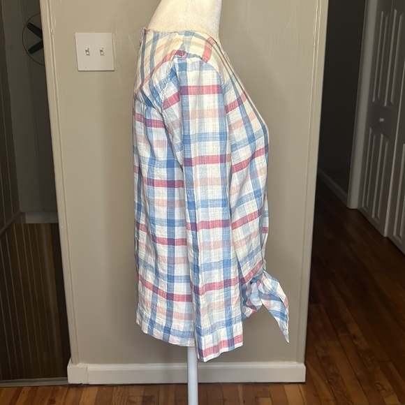 BARBOUR Womens Harbourside Top in Skyline Blue Check Plaid Size 4 - Picture 8 of 13